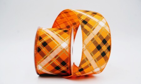 Fita aramada festiva xadrez tartan diagonal laranja_KW0494GC-41-41